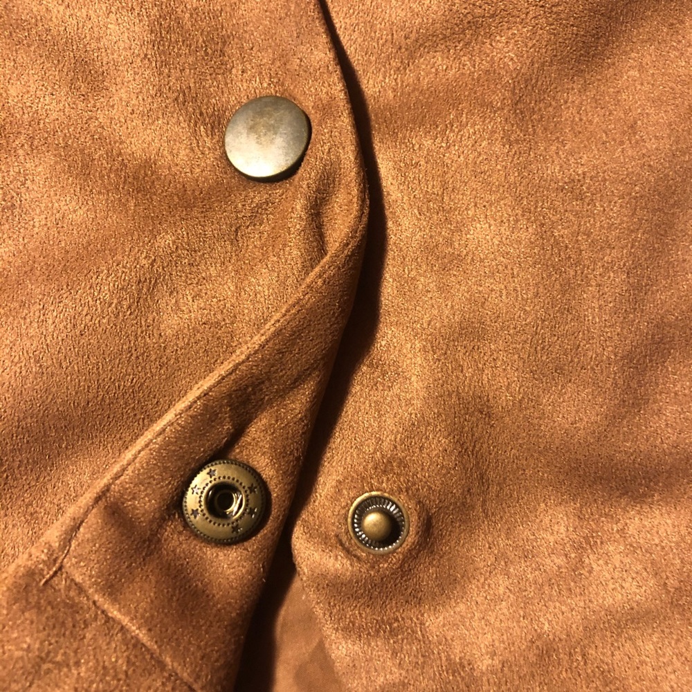 Brown Button Suede Mini Skirt with Belt - Picture 3 of 4